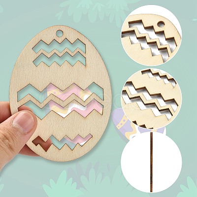 5 Sets 5 Styles DIY Easter Egg Shape Wood Pendant Decorations DIY-CJ0002-18-1