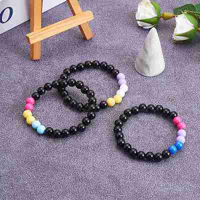 Acrylic Round Beaded Stretch Bracelet for Women BJEW-SW00066-03-1