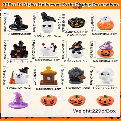 32Pcs 16 Styles Halloween Resin Display Decorations DJEW-CJ0001-04-1