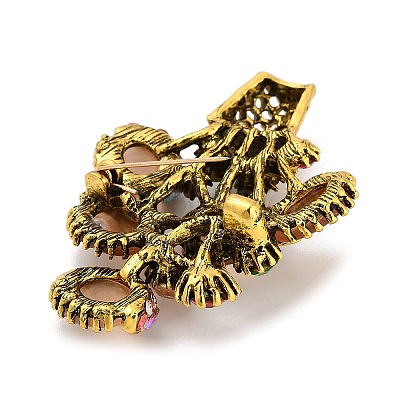 Plant Alloy Rhinestone Lapel Pins for Backpack Clothes JEWB-C052-03AG-02-1
