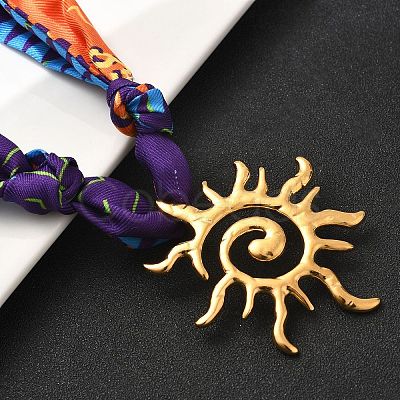 304 Stainless Steel Sun Pendant Adjustable Polyester Ribbon Necklaces for Women NJEW-F349-02G-1