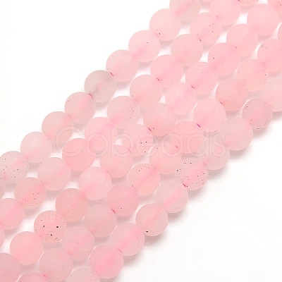 Frosted Natural Rose Quartz Round Bead Strands G-M064-6mm-09-1