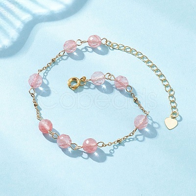 Cherry Quartz Glass Beads Link Bracelets BJEW-JB12777-1