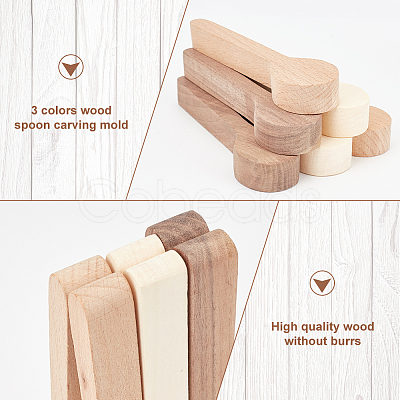 6Pcs 3 Colors Wood Spoon Carving Mold WOOD-OC0003-48-1
