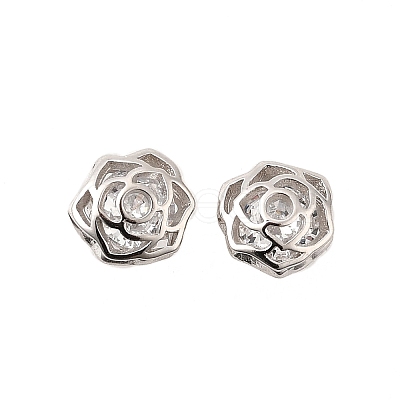 Rose 925 Sterling Silver Micro Pave Clear Cubic Zirconia Stud Earrings EJEW-S271-01P-1
