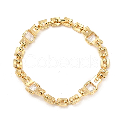 Glass Rectangle Link Chain Bracelet with Panther Chains BJEW-I309-01-1