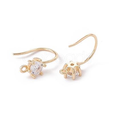Rack Plating Brass with Clear Cubic Zirconia Earring Hooks KK-G433-21G-1