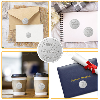 Round Plastic Silver Foil Embossed Picture Stickers DIY-WH20008-003-1