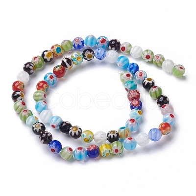 Handmade Millefiori Glass Round Bead Strands LAMP-J038-6mm-M-1