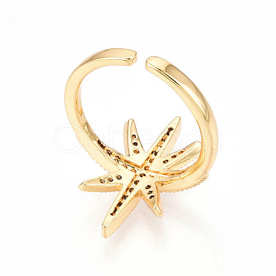 Brass Micro Pave Clear Cubic Zirconia Cuff Rings for Women KK-T074-07G-1