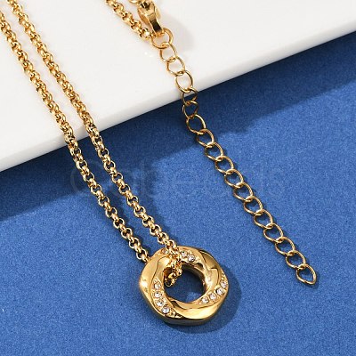 304 Stainless Steel Crystal Rhinestone Hexagon Pendant Necklaces for Women NJEW-F339-04G-1