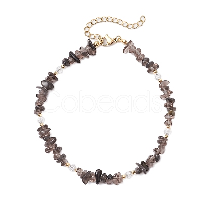 Natural Obsidian Chip & Glass Beaded Anklets AJEW-AN00682-07-1