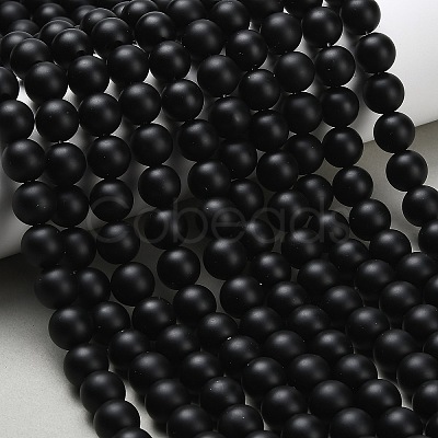 Natural Black Onyx(Dyed & Heated) Beads Strands G-Z024-01B-10mm-1