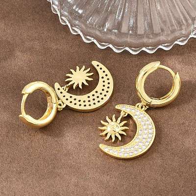 Brass Micro Pave Cubic Zirconia Hoop Dangle Earrings KK-CBA8324-05B-G-1
