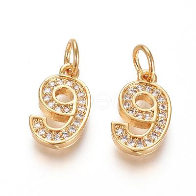 Brass Micro Pave Clear Cubic Zirconia Charms ZIRC-L092-09-G-1