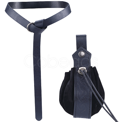 Men's Viking PU Leather Belt Chain with Belt Pouch Renaissance DIY-WH0504-46B-1
