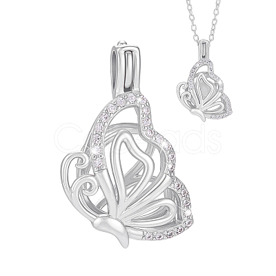 1Pc 925 Sterling Silver Micro Pave Clear Cubic Zirconia Bead Cage Pendants STER-PH0004-85P-1