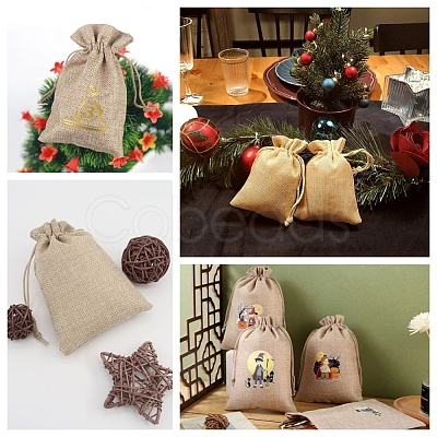 4 Styles Flower Print Burlap Packing Pouches ABAG-BBC0001-03B-1