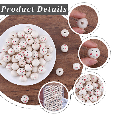 120Pcs Printed Natural Wood European Beads WOOD-GF0002-19A-1