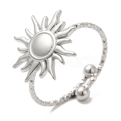 Non-Tarnish 304 Stainless Steel Sun Open Cuff Ring for Women RJEW-M149-08P-1