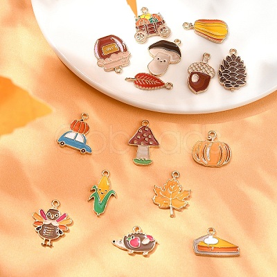 15Pcs 15 Styles Thanksgiving Day Alloy Enamel Pendants FIND-YW0005-79-1