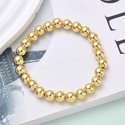 Brass Round Beaded Stretch Bracelets for Men Women BJEW-B148-05E-G-1