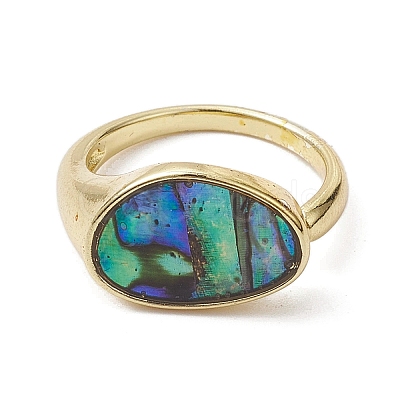 Brass with Abalone Shell Adjustable Rings RJEW-K257-53G-1