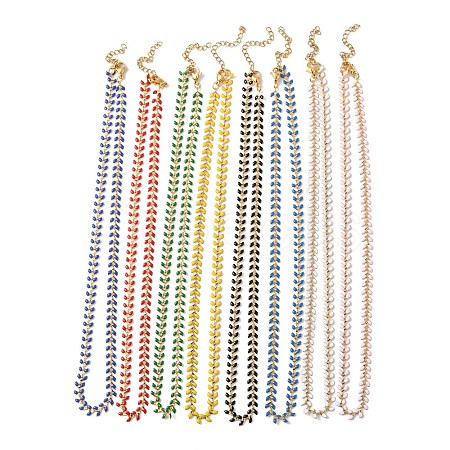 Enamel Ear of Wheat Link Chain Necklace NJEW-P220-02G-1