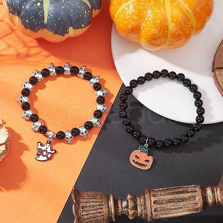 2Pcs Halloween Alloy Enamel Charm Bracelets BJEW-JB12011-1