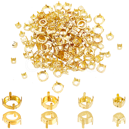 160Pcs 4 Style Brass Open Back Bezel Sew on Prong Settings KK-PH0004-03-1