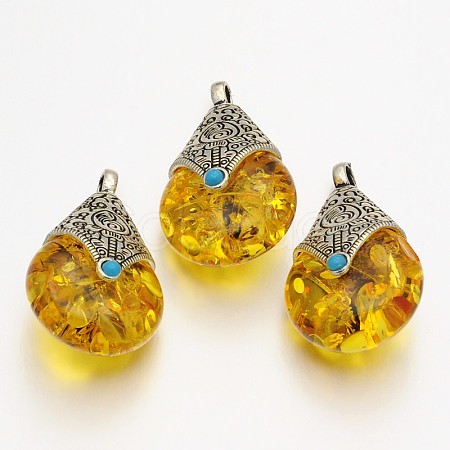 Teardrop Tibetan Style Pendants TIBEP-N007-01-1