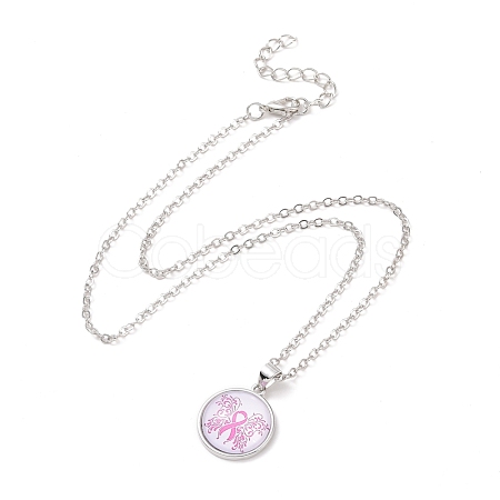 Glass Flat Round Pendant Necklace with Brass Chain NJEW-A003-01F-1