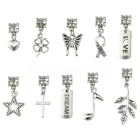 10Pcs 10 Styles Tibetan Style Alloy European Dangle Charms PALLOY-FZ00003-1