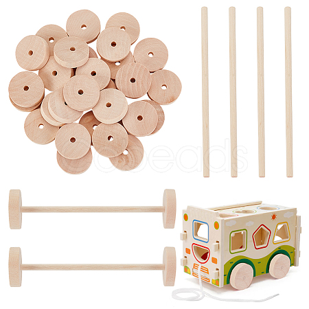 Olycraft 30 Set Chinese Cherry Wood Unfinshed Wheel & Stick DIY-OC0010-68B-1