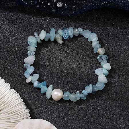 Natural Aquamarine Chips Stretch Bracelets for Women BJEW-JB11343-01-1
