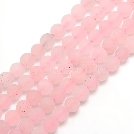 Frosted Natural Rose Quartz Round Bead Strands G-M064-6mm-09-1