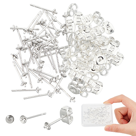 DICOSMETIC 40Pcs 925 Sterling Silver Post Stud Earring Settings STER-DC0001-03-1