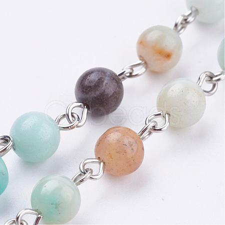 Natural Amazonite Handmade Beaded Chains AJEW-JB00318-01-1