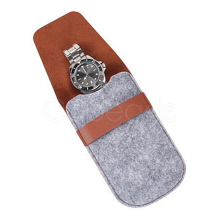 Portable PU Leather & Felt Single Watch Pouch Storage Bags ABAG-WH0248-501B-1