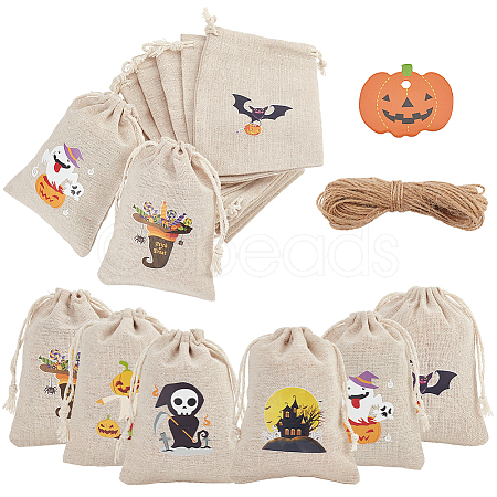 BENECREAT 36Pcs 6 Styles Halloween Cotton Cloth Storage Pouches ABAG-BC0001-52-1