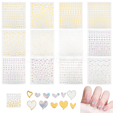 13 Sheets 13 Style 3D Bronzing/Laser Heart Pattern Nail Art Sticker DIY-OC0010-90-1