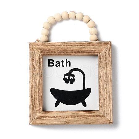 Wooden Square Wall Pendant Decorations HJEW-Z004-01A-1
