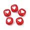 Spray Painted Alloy Bead, with Glass, Square with Heart, Crimson, 12x12x7.5mm, Hole: 2.5mm