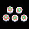 Handmade Polymer Clay Beads, for DIY Jewelry Crafts Supplies, Flat Round with Flower, White, 9.5~10x4.5mm, Hole: 1.8mm