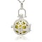 Silver Color Plated Brass Hollow Round Cage Pendants, with No Hole Spray Painted Brass Round Ball Beads, Dark Khaki, 36x25x21mm, Hole: 3x8mm