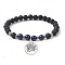 Natural Lava Rock & Natural Lapis Lazuli Gemstone Round Beaded Stretch Bracelet, with Alloy Tree of Life Charms, Inner Diameter: 2-1/2 inch(6.5cm)