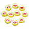 Handmade Polymer Clay Beads, Flat Round with Mouth, Yellow, 9.5~10x4~4.5mm, Hole: 1.6mm