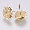 Druzy Resin Earrings, with Brass Finding, Flat Round, Beige, 9.5x16~16.5mm, Pin: 0.8mm