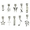 10Pcs 10 Styles Tibetan Style Alloy European Dangle Charms, Large Hole Pendants, Leaf & Heart & Star, Mixed Shapes, Antique Silver, 18~40mm, 1pc/style