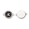 Alloy Enamel Links Connectors, with Crystal Rhinestones, Flat Round with Letter, Silver Color Plated, Letter.N, 22x16x2mm, Hole: 1.8mm